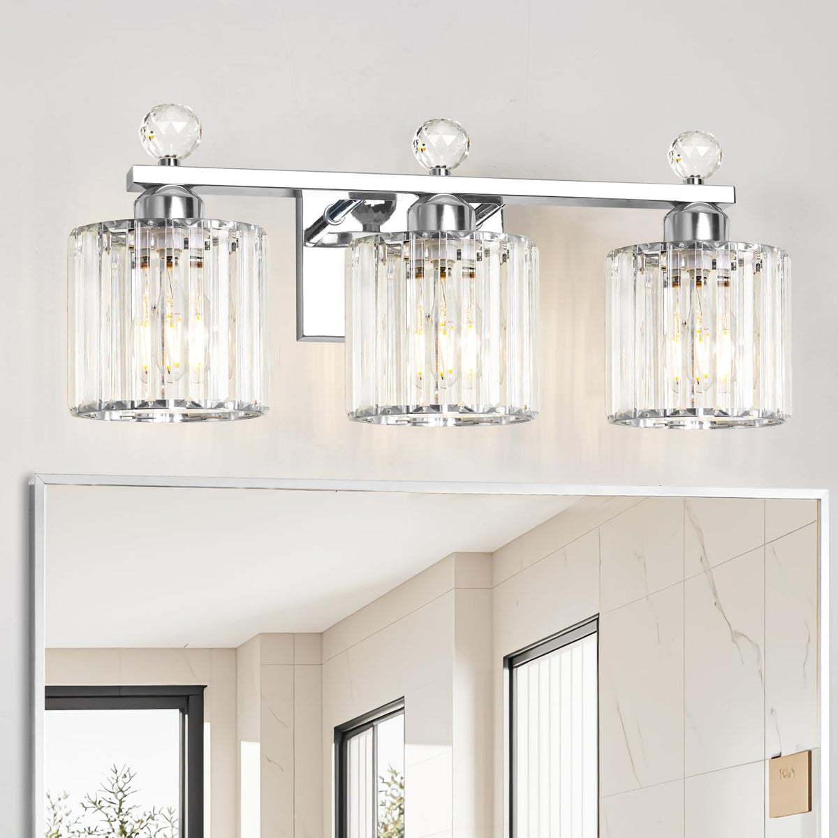 Lxybcce modern crystal bathroom light with three lights for bright vanity illumination.