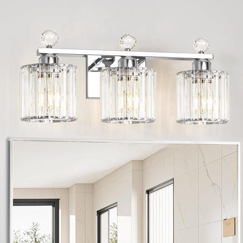 Lxybcce modern crystal bathroom light with three lights for bright vanity illumination.