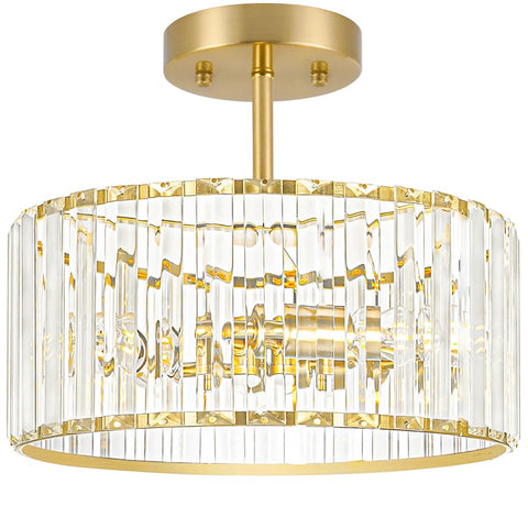 Lxybcce modern crystal ceiling light in brushed gold with 3 lights for bright hallways.