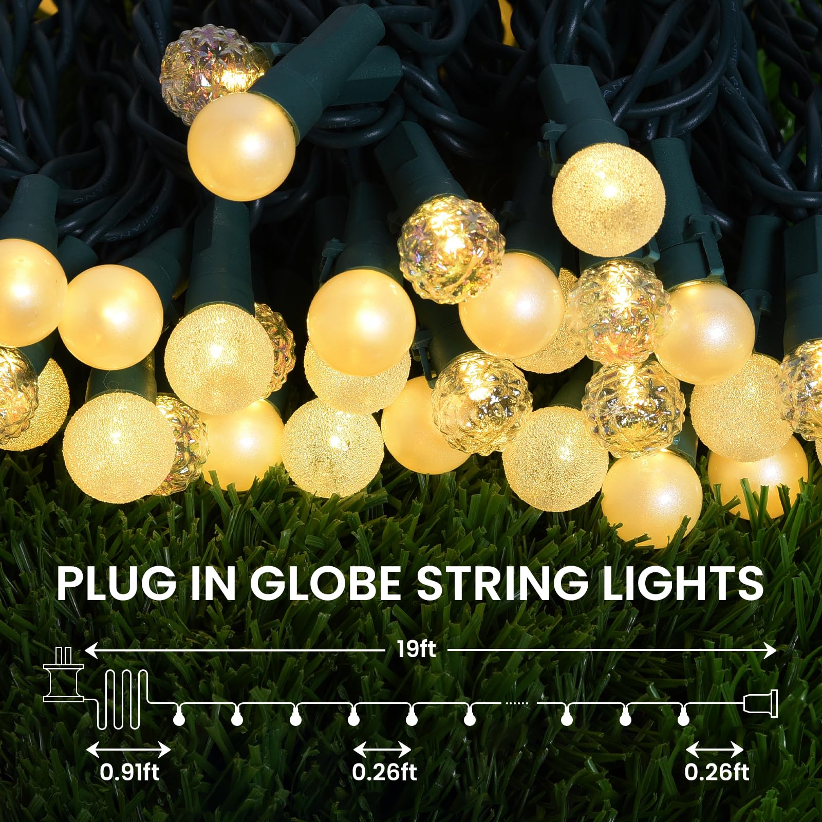 Lycklig Globe String Lights span 19 feet with 70 LEDs for bright, even lighting.