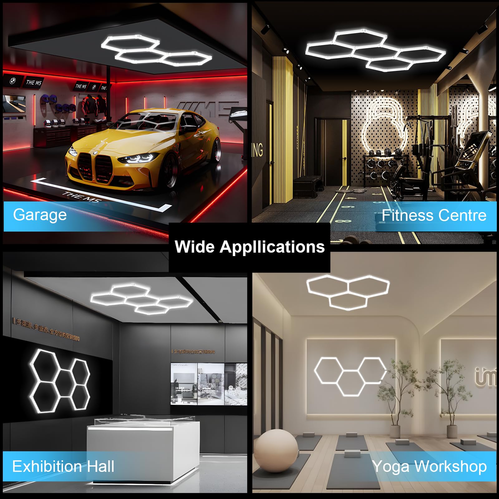 LYETZZD Hexagon garage light 2-way and 3-way connectors layout options