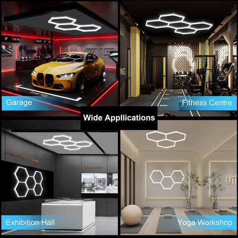 LYETZZD Hexagon garage light 2-way and 3-way connectors layout options