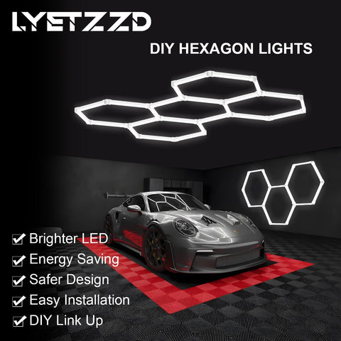 LYETZZD Hexagon garage light in use in a garage setup