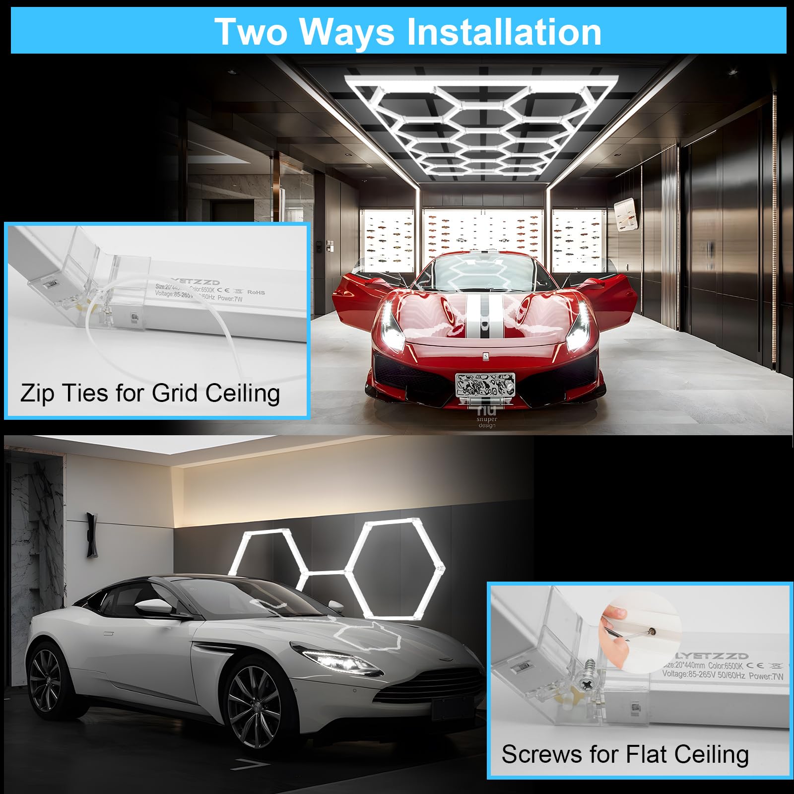 LYETZZD Hexagon garage light wiring with hidden pins