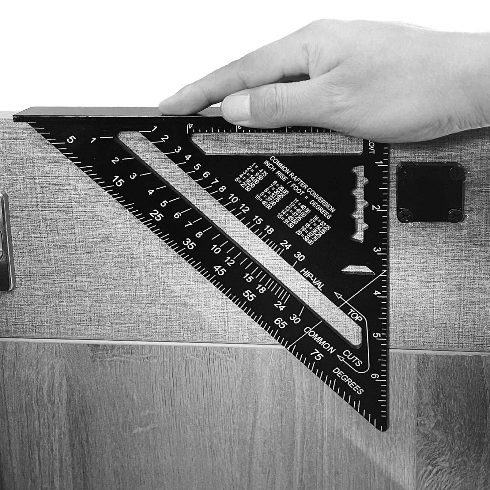 LYHLYA multi-function rafter square assists framing and trim tasks.