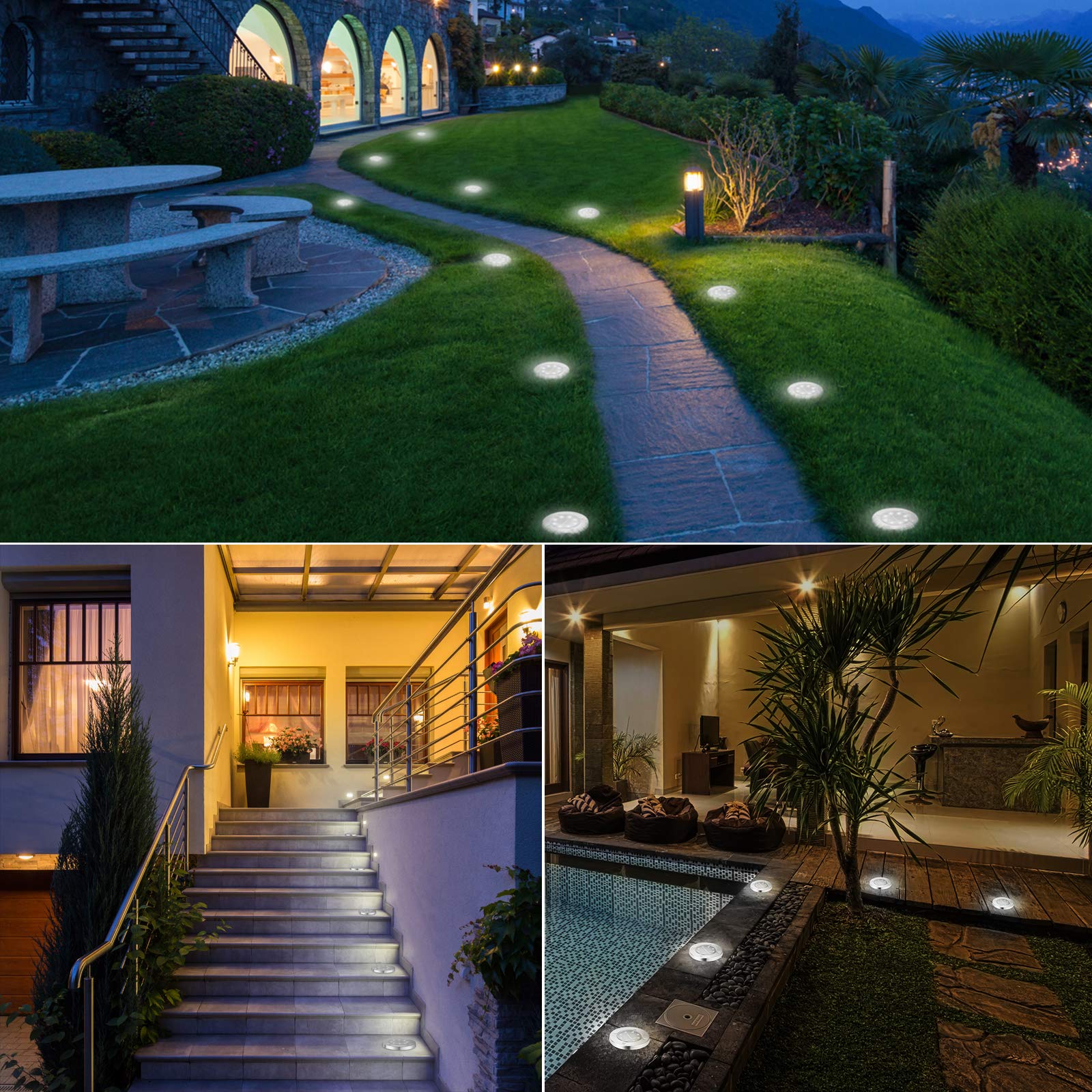 LYHOPE LED disk light white for compact garden accents