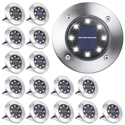 LYHOPE solar ground light 16-pack white illuminating pathways