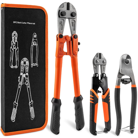 Lyhubmh 3-piece bolt cutter set in-use for heavy-duty metal cutting