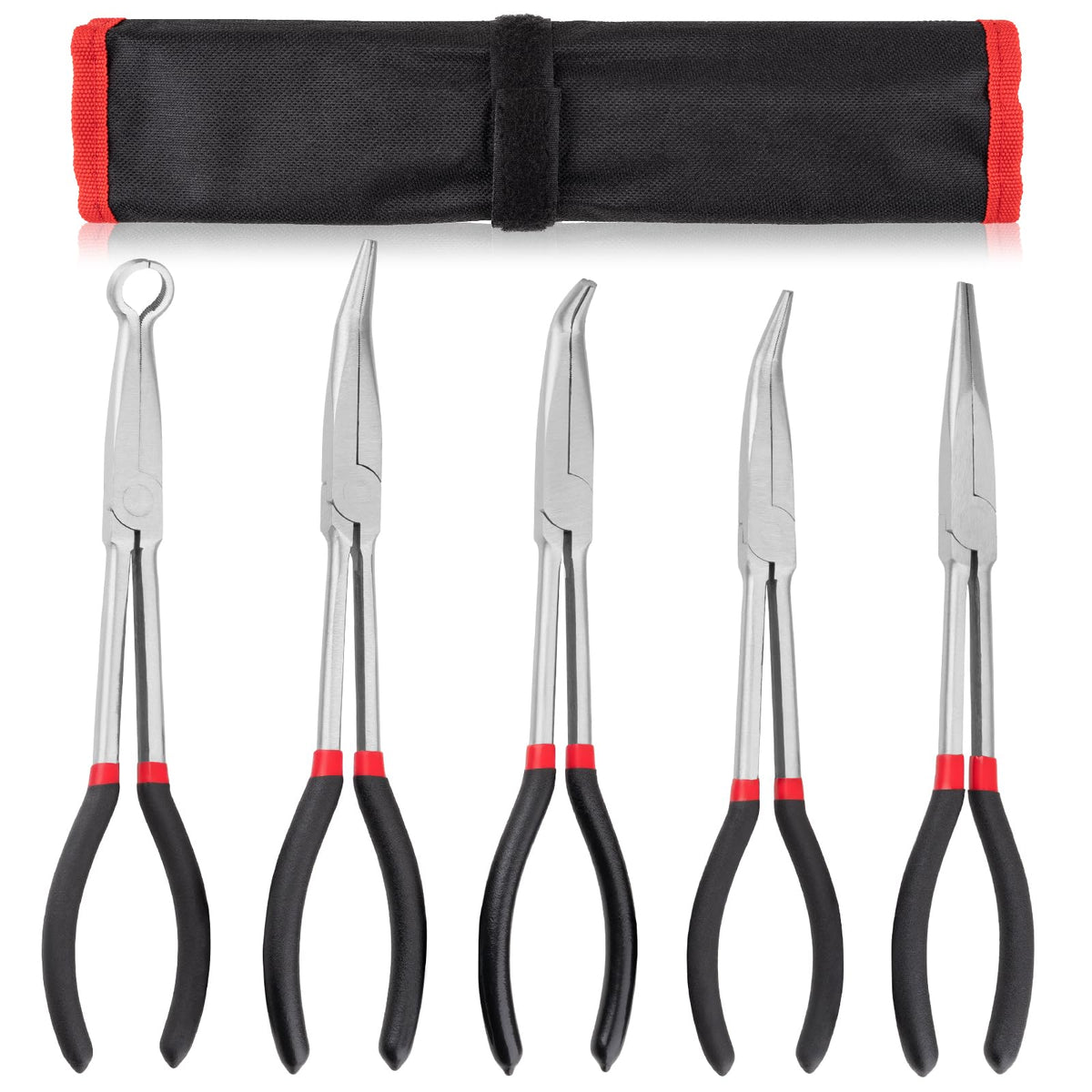 Lyhubmh five-piece bent nose pliers with 11-inch straight nose for deep reach in tight spaces