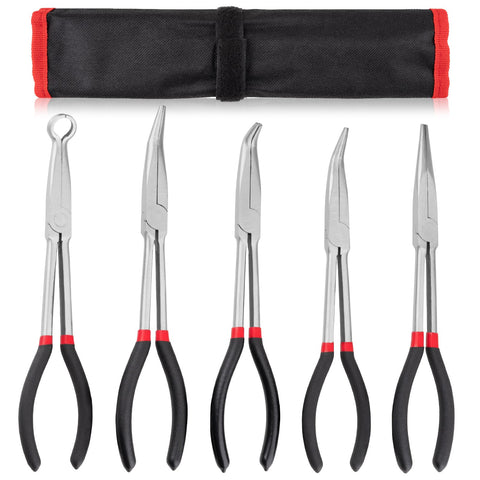 Lyhubmh five-piece bent nose pliers with 11-inch straight nose for deep reach in tight spaces