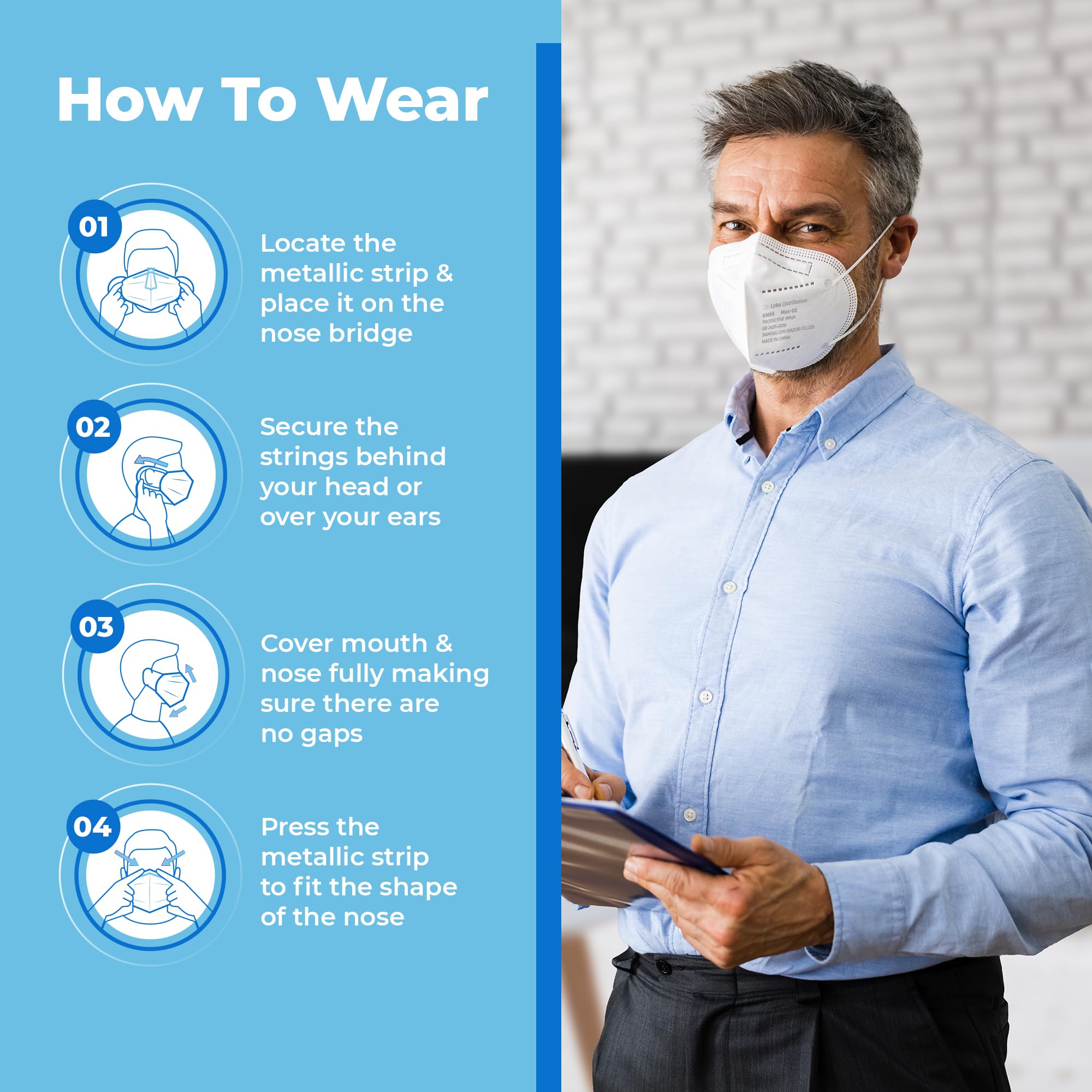 Lyka Distribution KN95 masks with comfortable ear loops for long wear