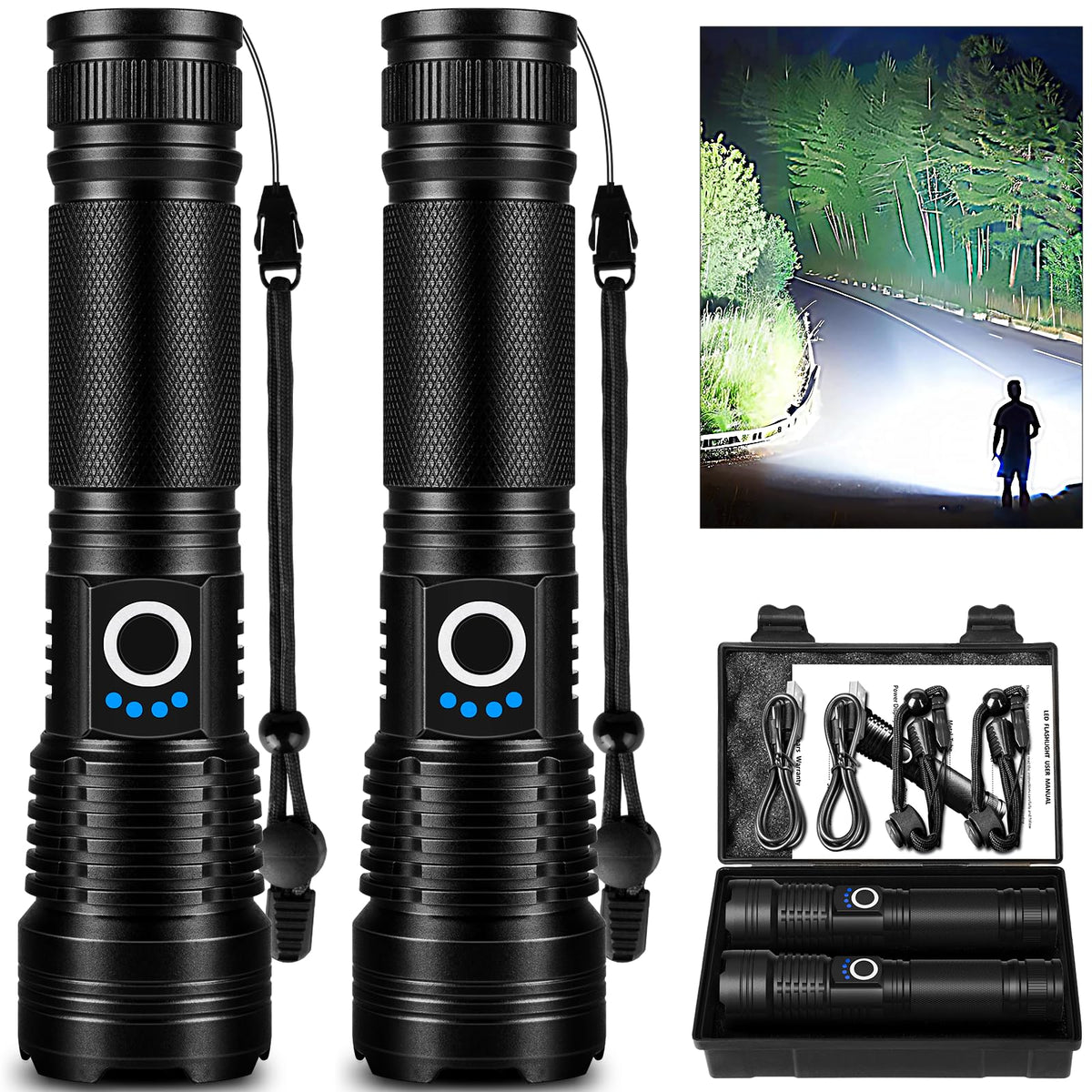 Lylting 2-pack rechargeable LED flashlights for home and outdoor use
