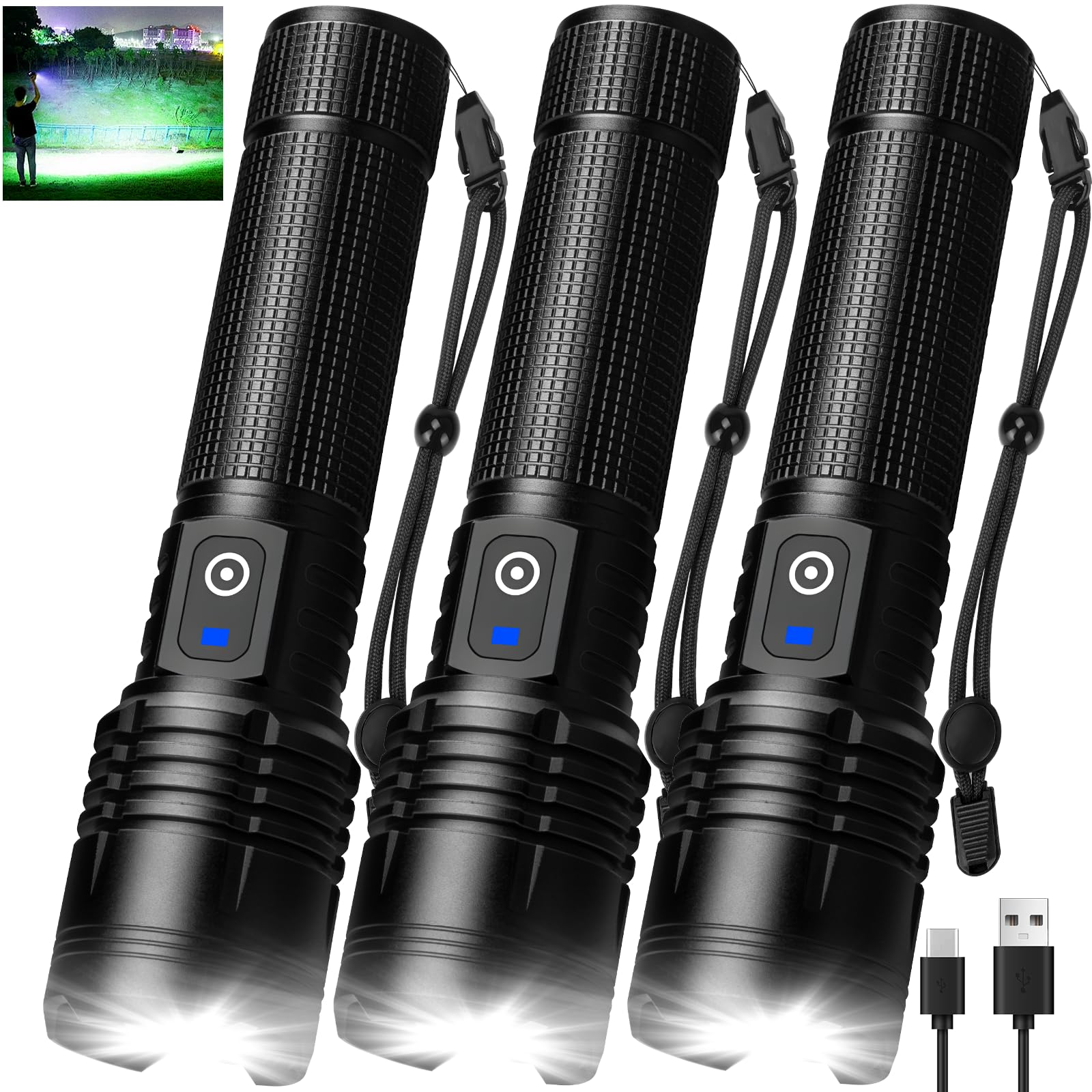 Lylting 3Pack flashlights front view for reliable outdoor lighting.