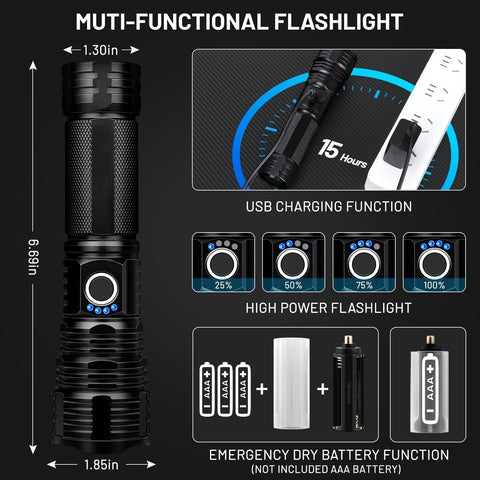 Lylting flashlight with 5 modes and adjustable beam for versatile use