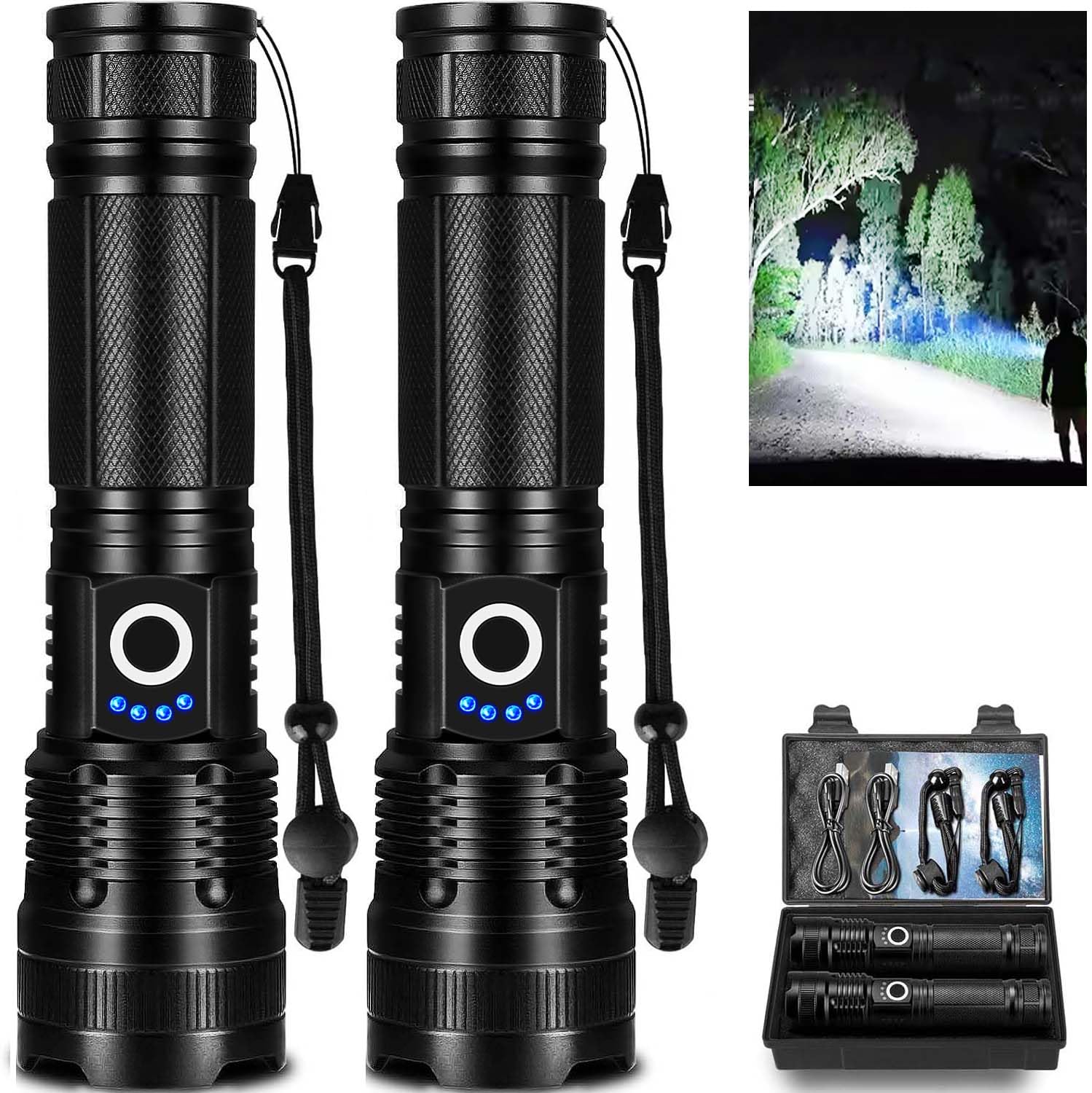 Lylting LED flashlight two-pack with broad beam for home and outdoor use