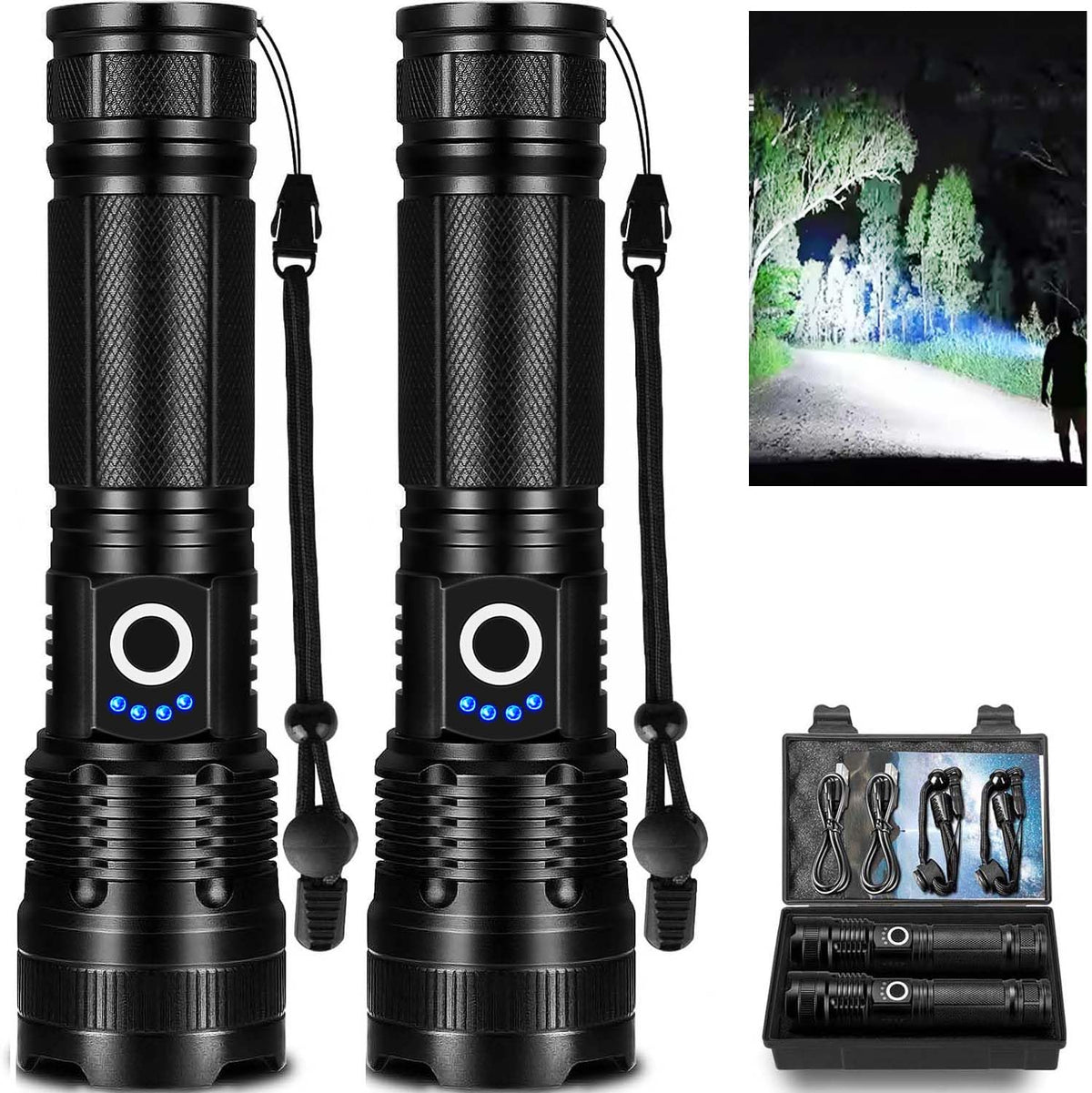 Lylting LED flashlight two-pack with broad beam for home and outdoor use