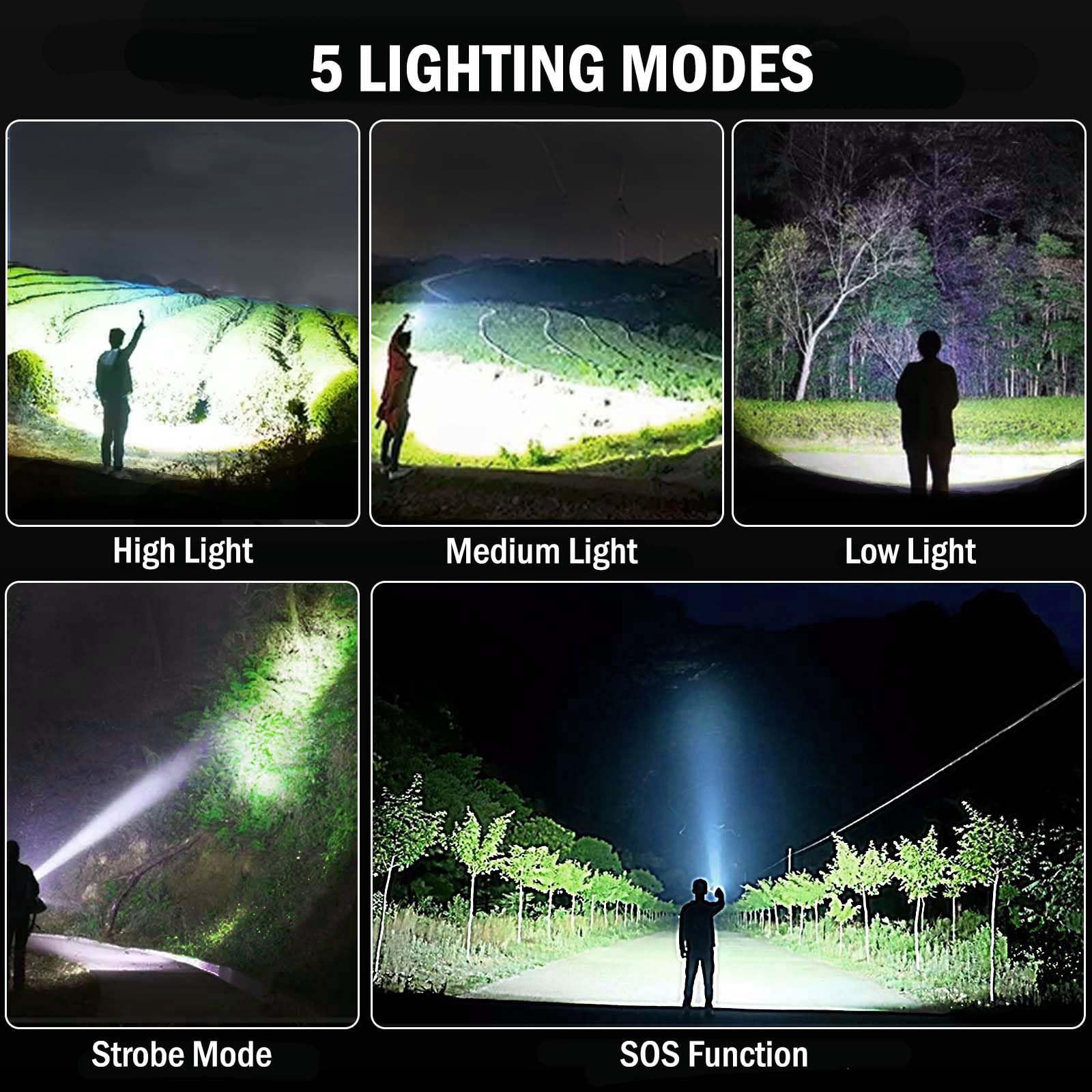 Lylting LED flashlight zoomable beam highlights distant objects clearly