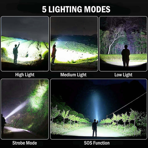 Lylting LED flashlight zoomable beam highlights distant objects clearly