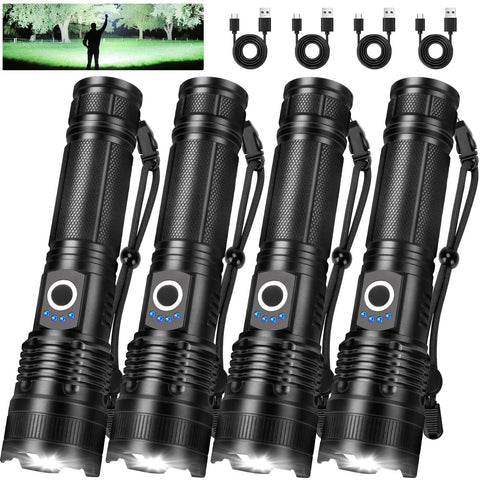 Lylting rechargeable flashlight front view with 99k lumen brightness for outdoor use.
