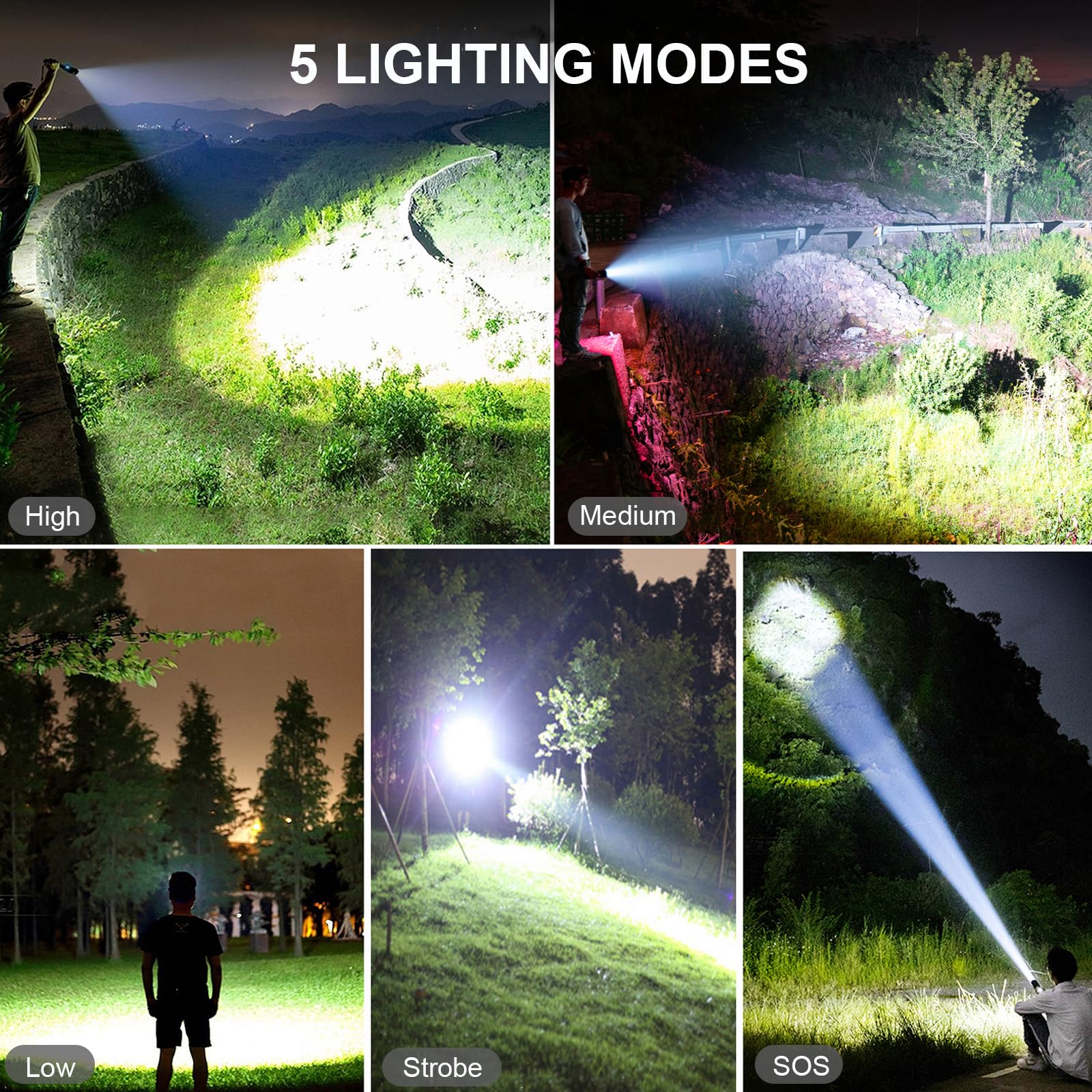 Lylting flashlight IPX7-rated for rain and splashes outdoors.