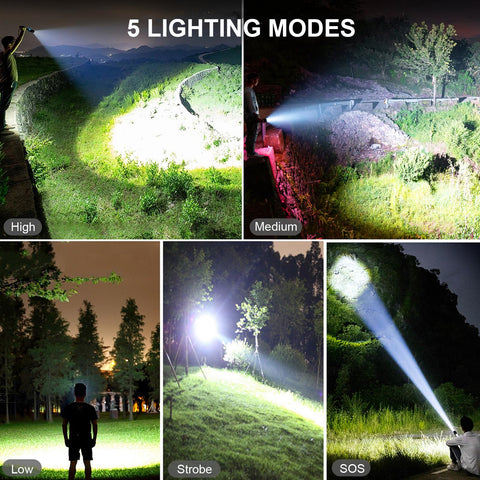 Lylting flashlight IPX7-rated for rain and splashes outdoors.