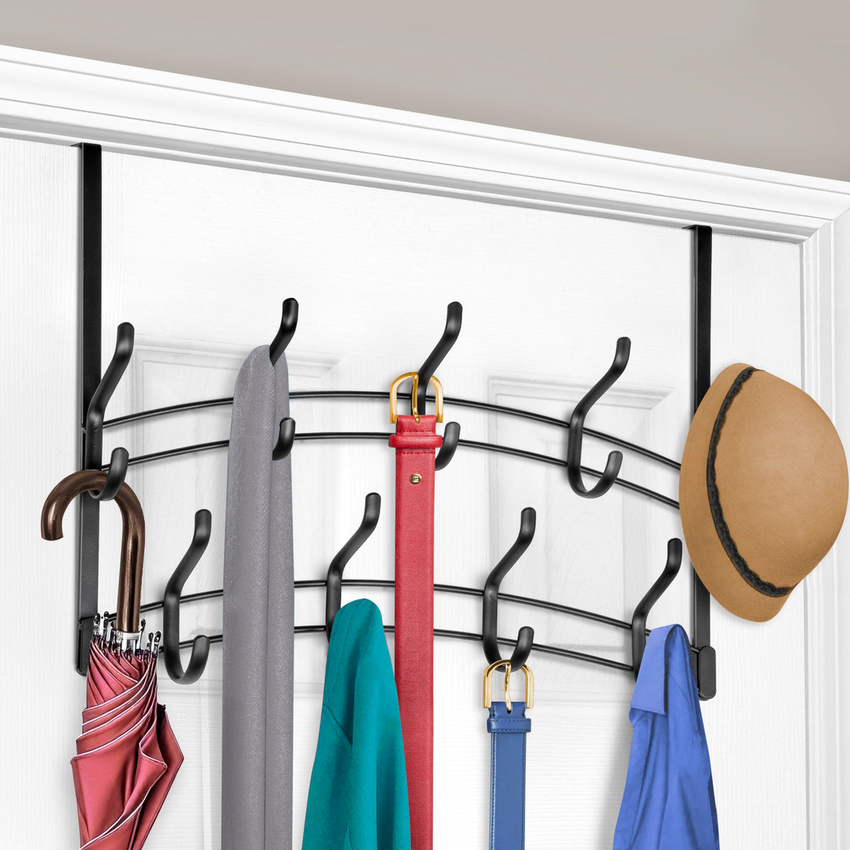 LYNK Professional Home 18-hook over-door hanger keeps shirts and accessories neatly organized.