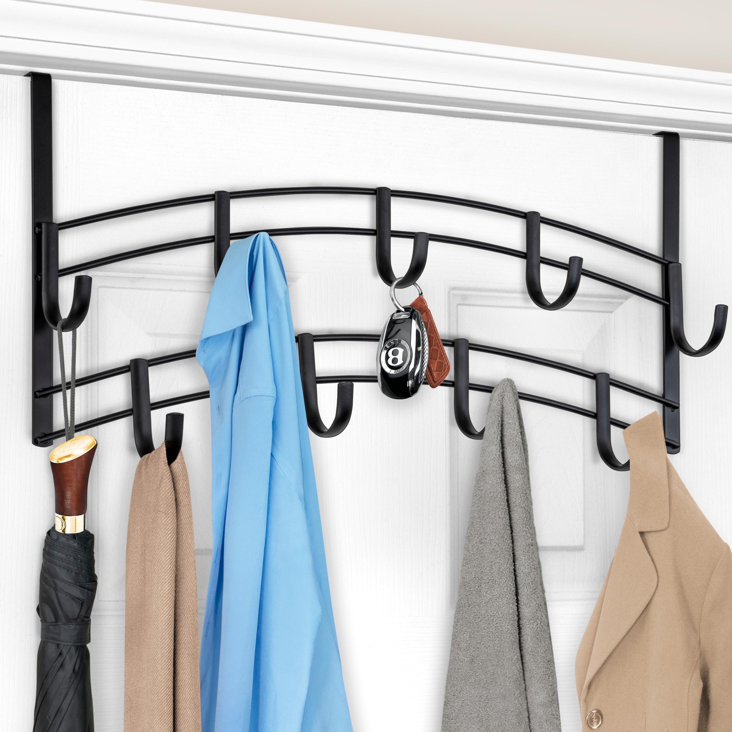 LYNK Professional Home 9-hook over door hanger organizes scarves and accessories.
