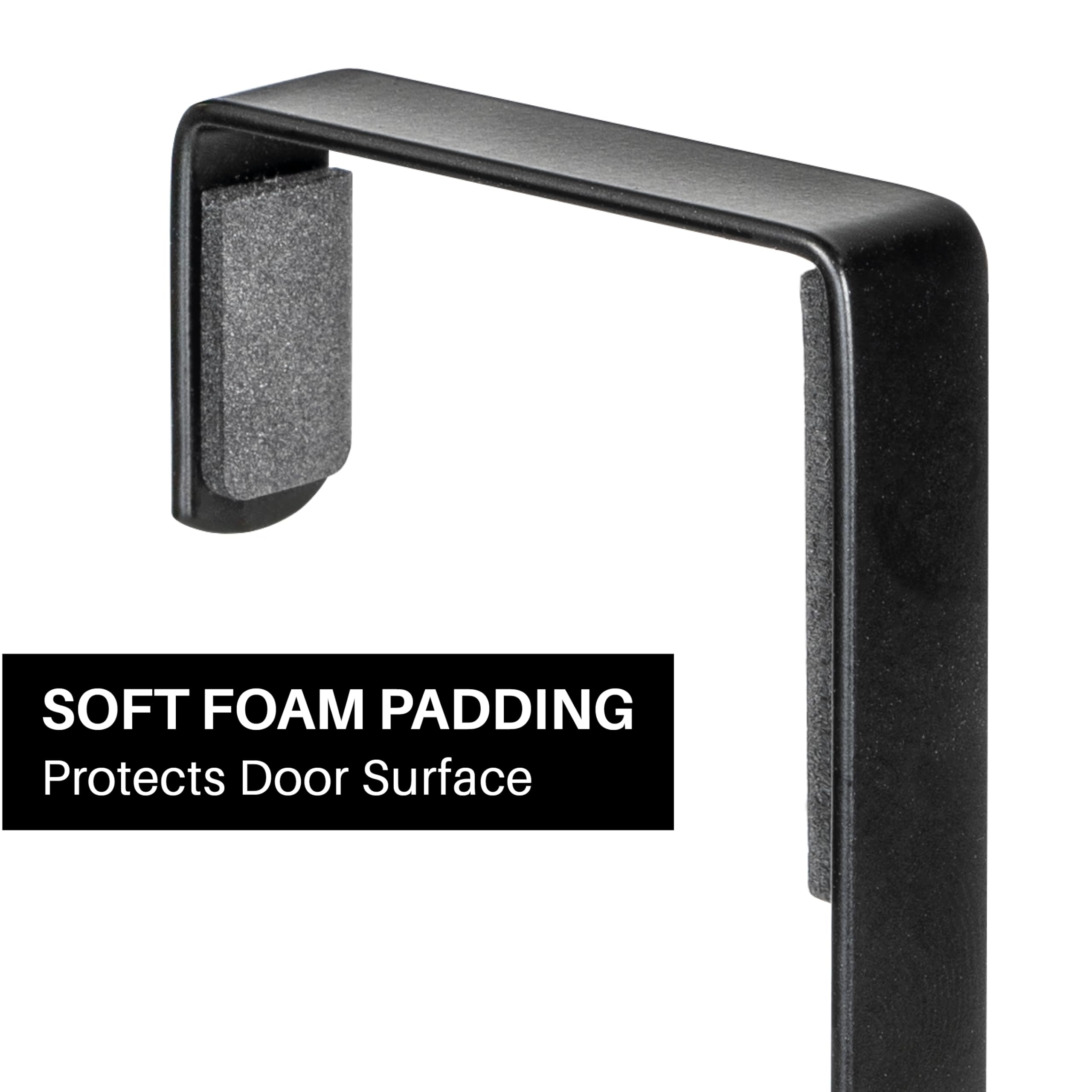 Towels neatly hang on LYNK Professional Home 5-hook rack for quick access.