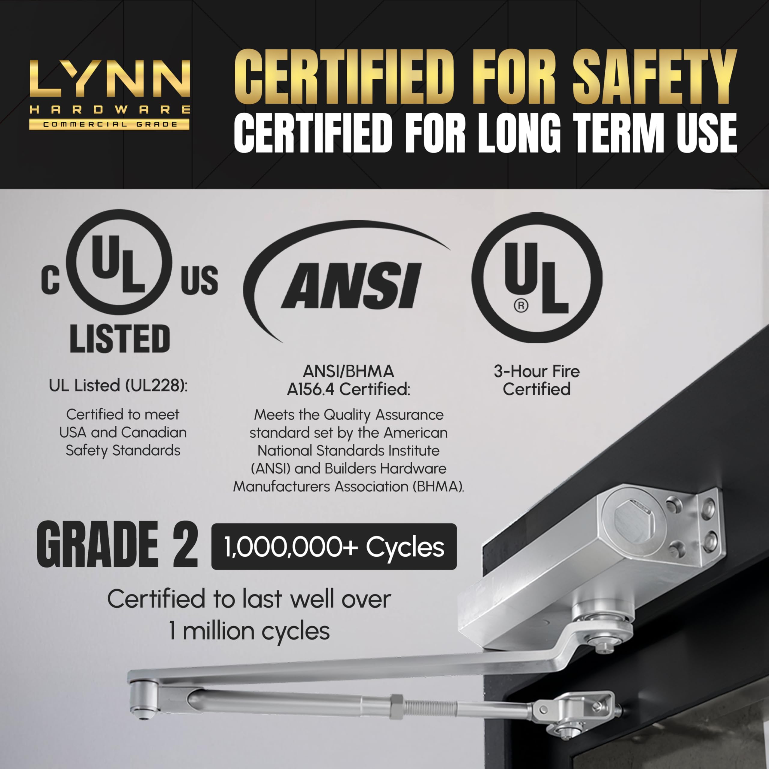 LYNN HARDWARE DC6003 fire-rated label confirms safety compliance for building codes