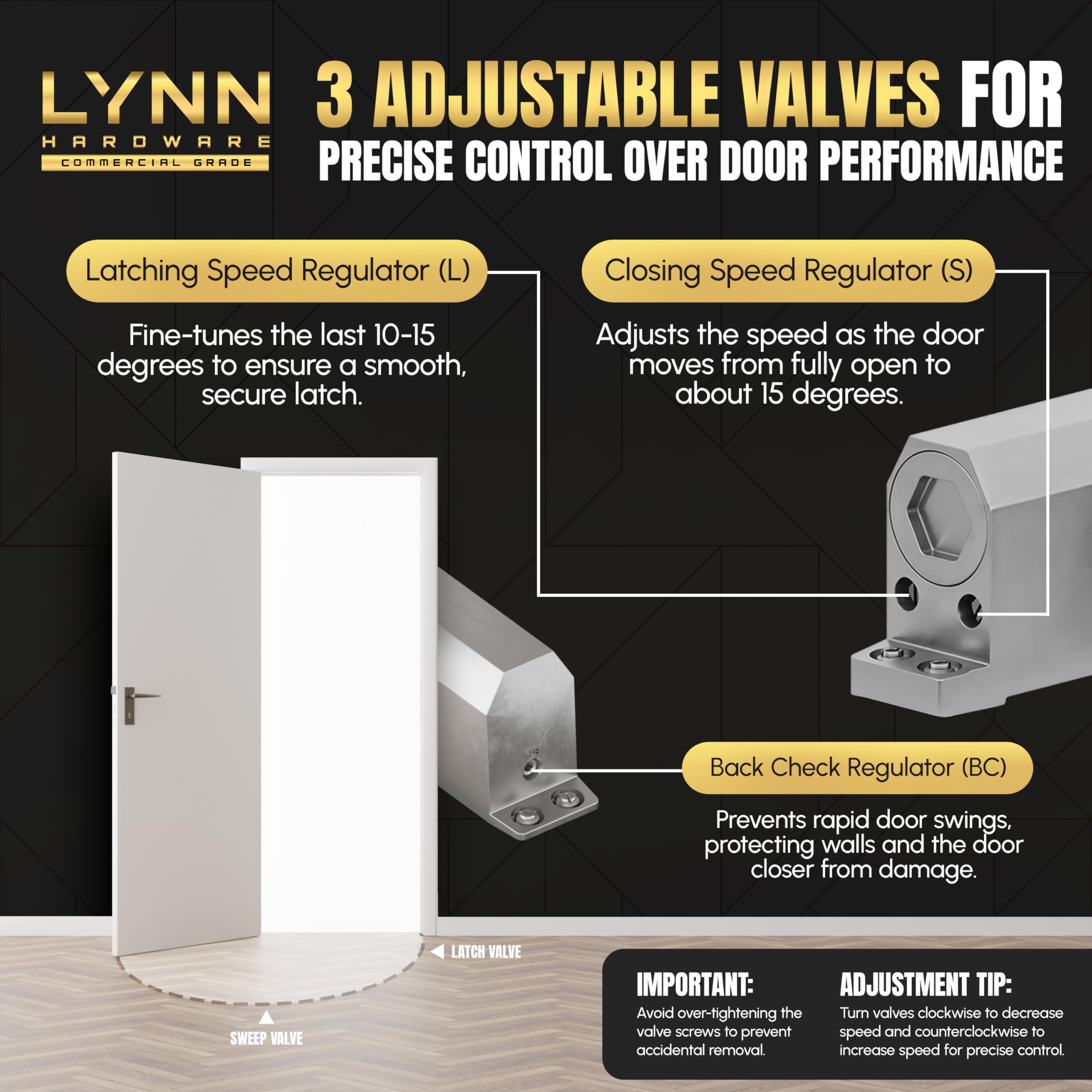 LYNN HARDWARE DC6003 installation kit includes hardware and templates for quick setup