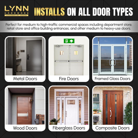 LYNN HARDWARE DC7016 side view shows adjustable speed for versatile door control