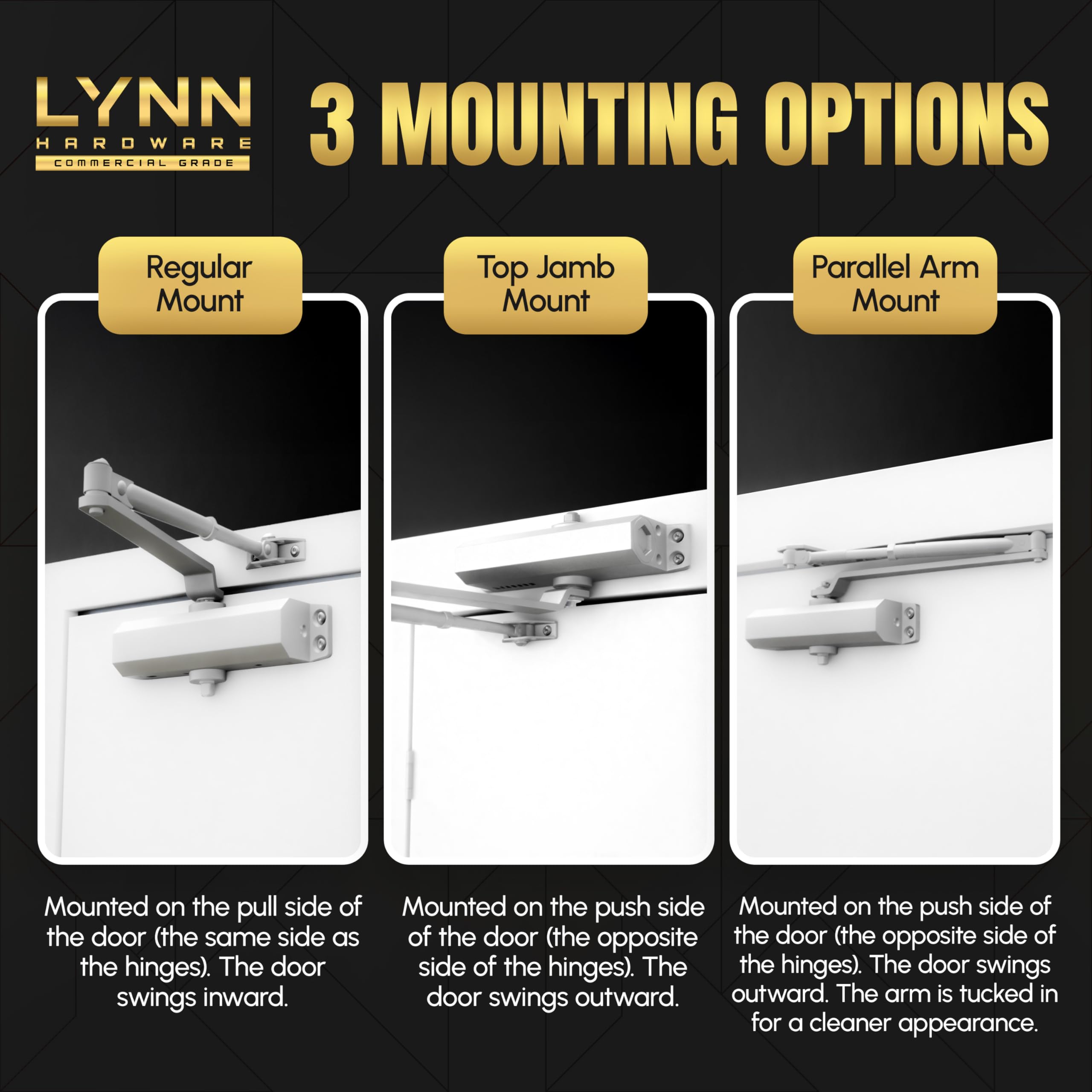 LYNN HARDWARE fire-rated closer certified for safety in shared spaces.