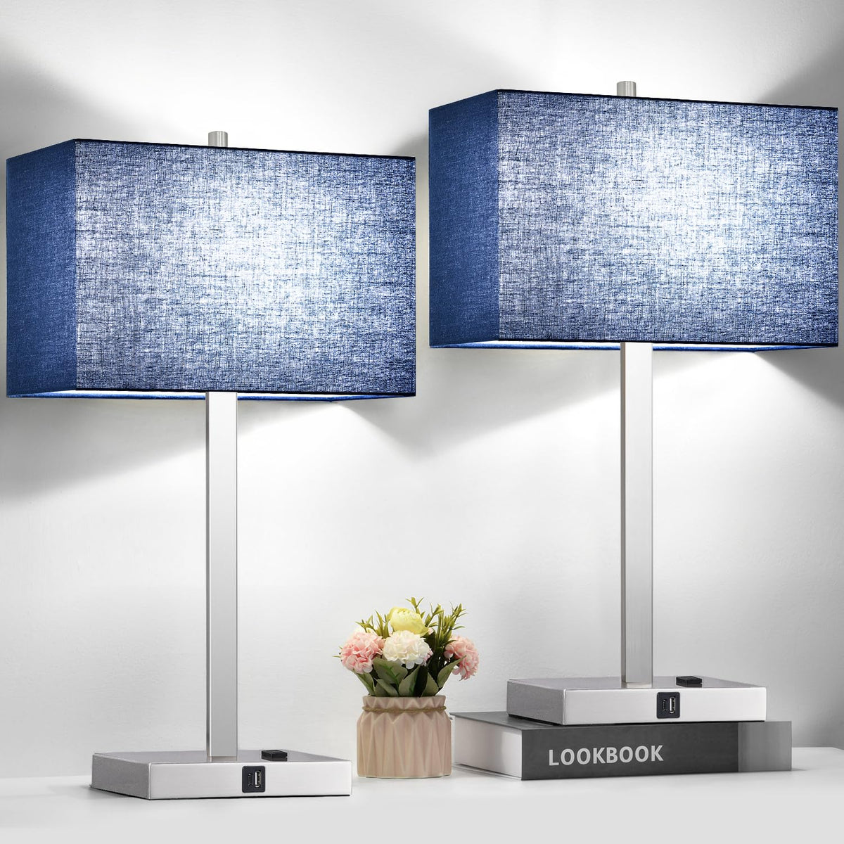 Lynnoland 21-set table lamps USB ports with dimmable touch control for easy bedside charging.