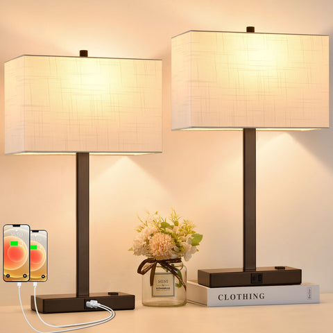 Lynnoland 21-inch touch bedside lamp with USB ports and AC outlet for night charging