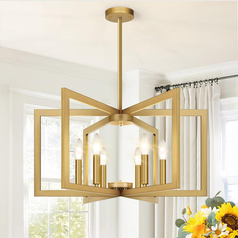 Lynnoland 25in modern gold chandelier with unfolded bloom silhouette enhances dining room ambiance
