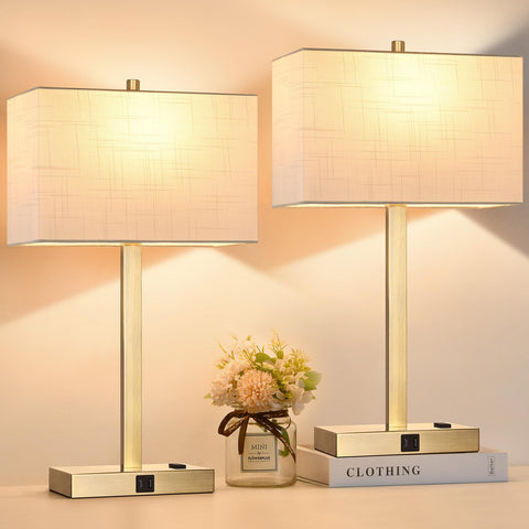 Lynnoland bedside lamp 21inch set with USB-C and USB-A charging for nighttime devices