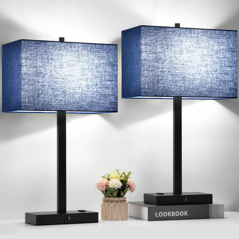 Lynnoland bedside lamps set with blue shade for cohesive bedroom lighting