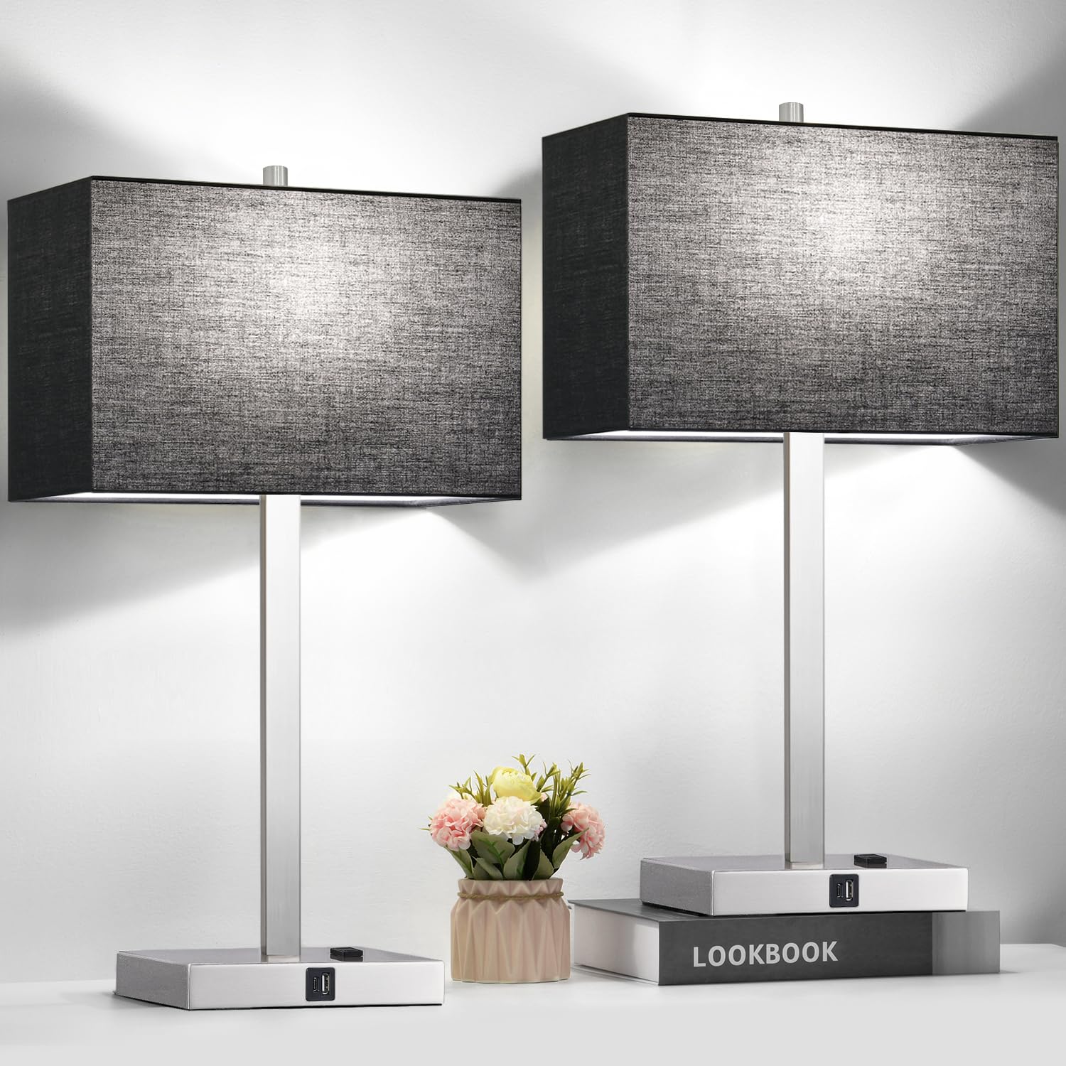 Lynnoland bedside lamps set two for coordinated nightstand lighting