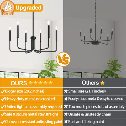 Lynnoland dining table ambience from the black chandelier enhances evenings.