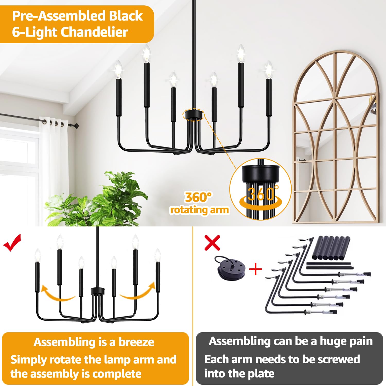 Lynnoland black chandelier provides welcoming glow for entryways.
