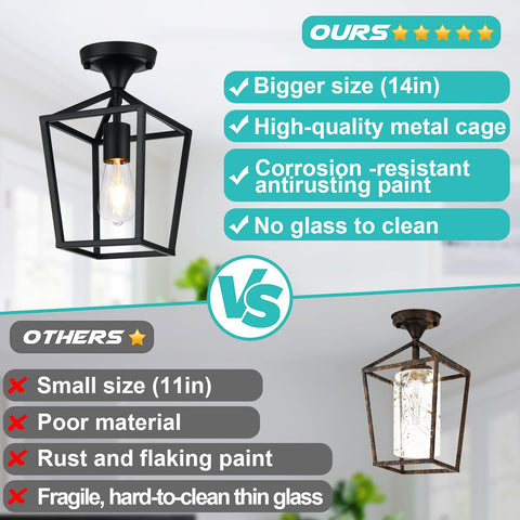 Lynnoland black industrial ceiling light with cage shade adds vintage charm to living spaces.