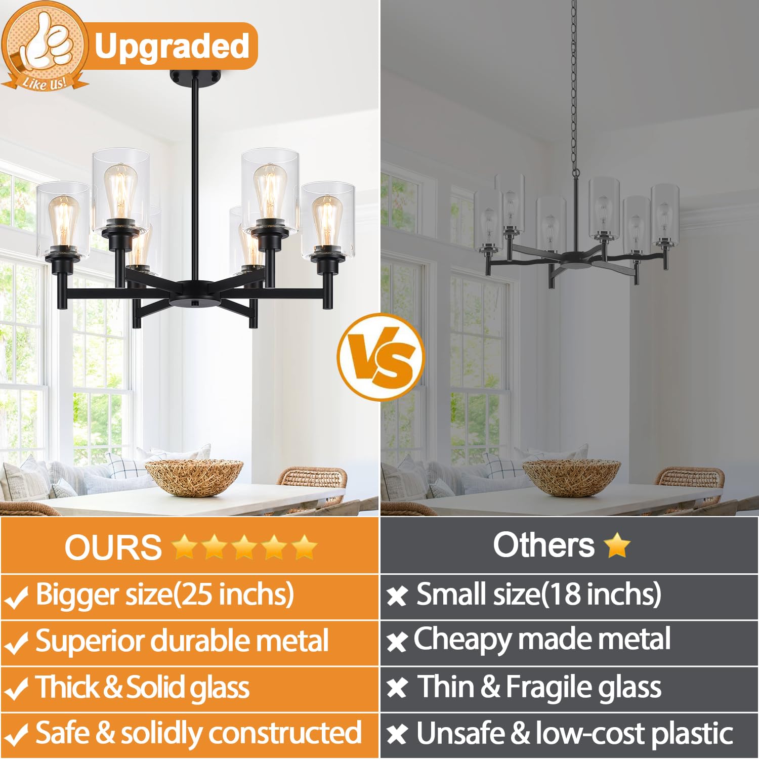Lynnoland clear glass shades illuminate meals with elegant ambient lighting.