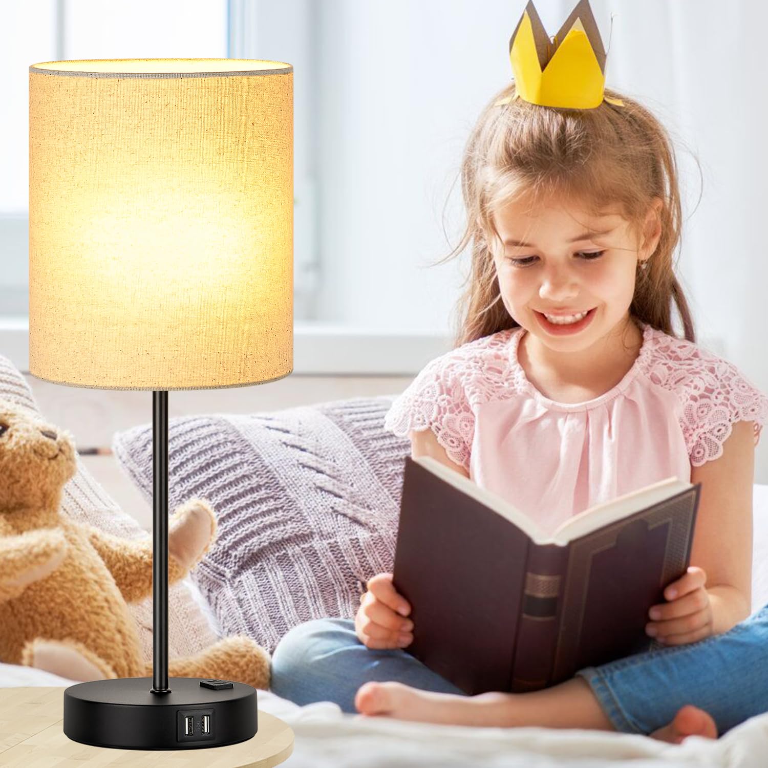 Lynnoland cream fabric shade delivers gentle, flicker-free light
