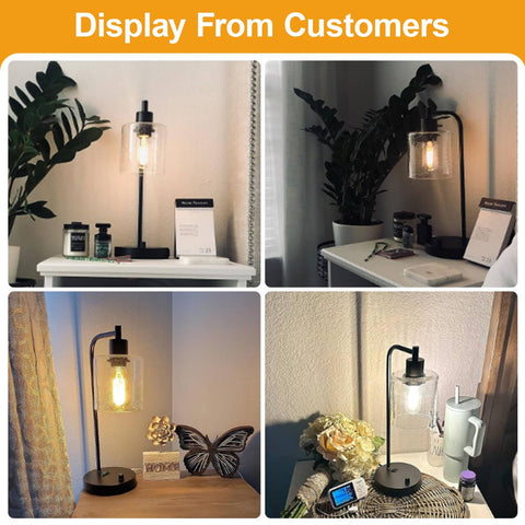 Lynnoland glass shade bedside lamp highlights a modern, soft glow.