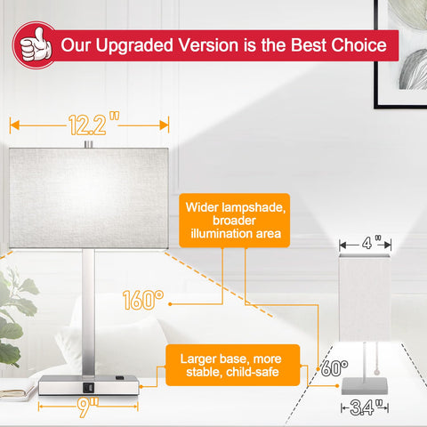 Lynnoland gray shade bedside lamps with a weighted base for stability.