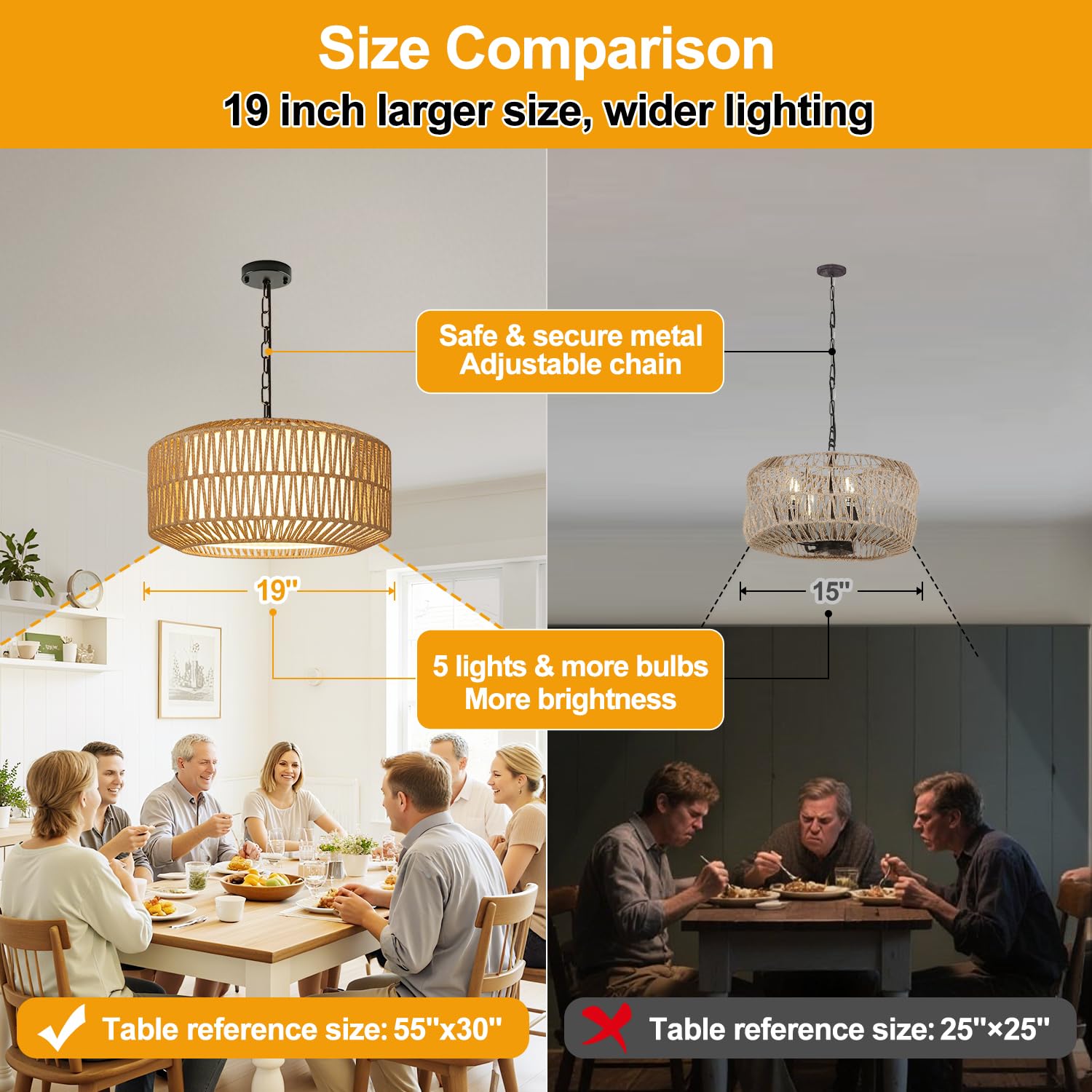 Lynnoland height-adjustable chandelier adapts to ceiling height for flexible installation.