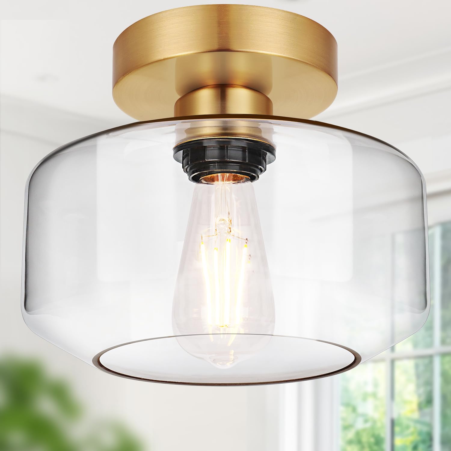 Lynnoland industrial semi-flush brushed-gold base adds warm, modern appeal