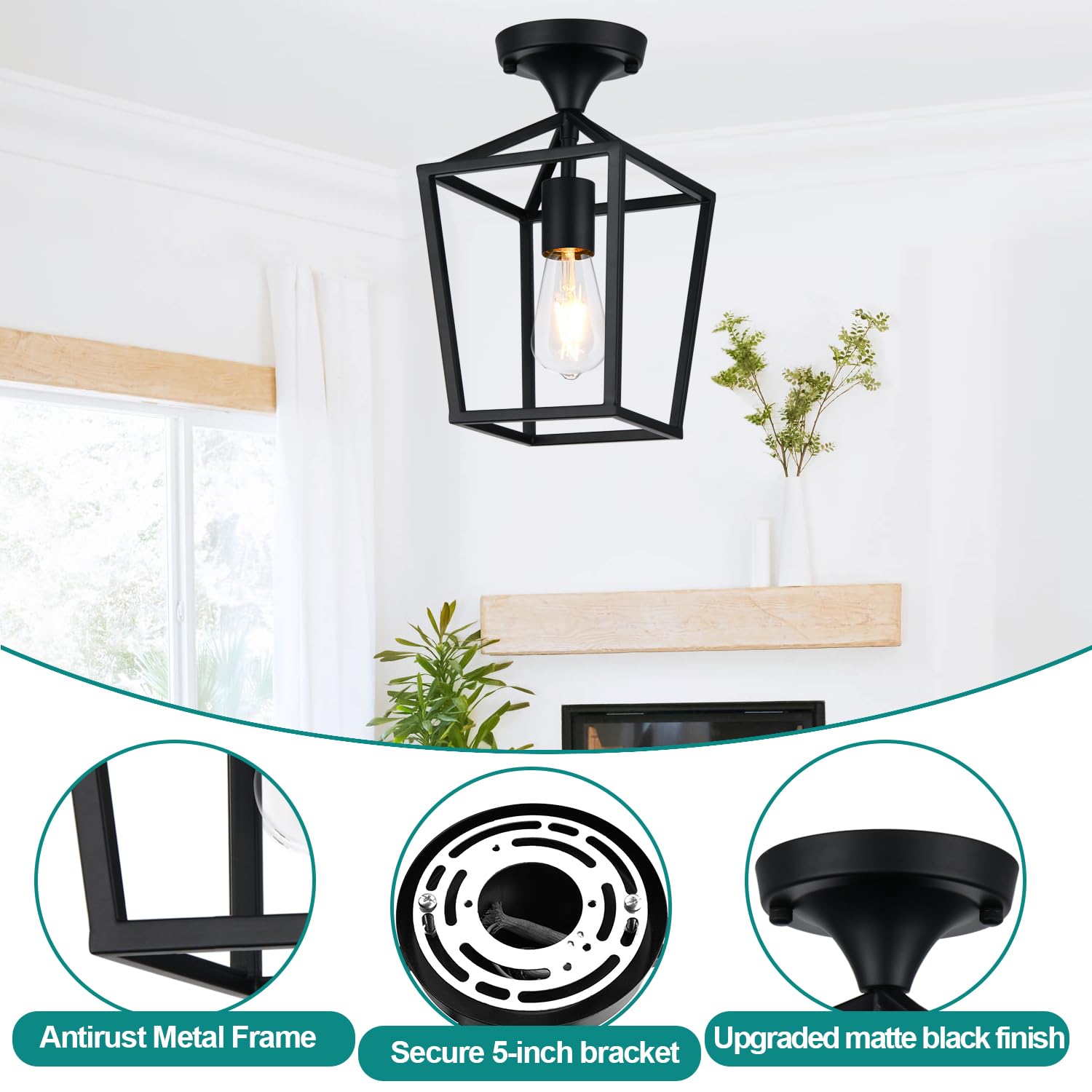 Lynnoland living room lighting fixture blends modern lines with classic cage design.