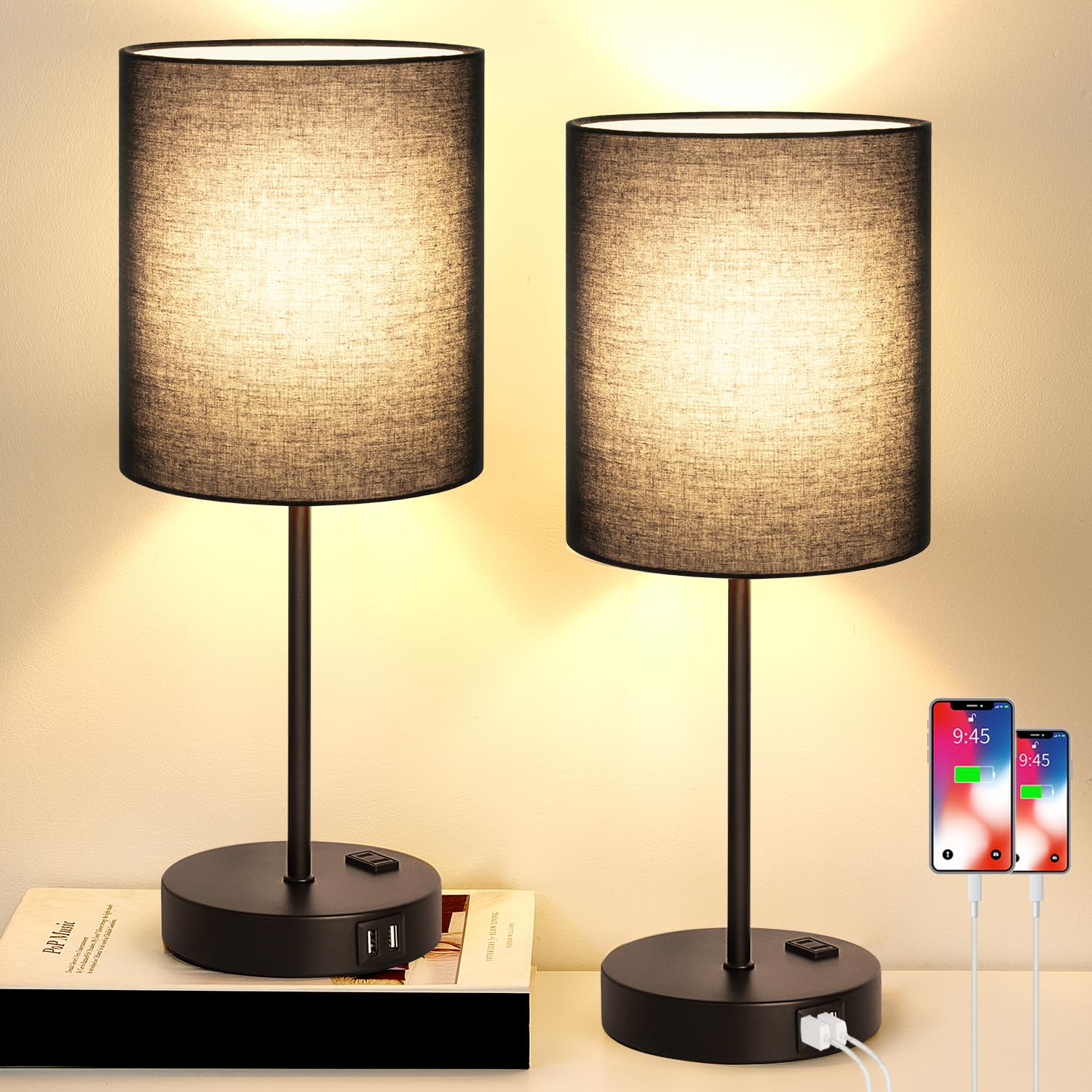Lynnoland two-pack touch-control table lamps offer convenient bedside lighting.