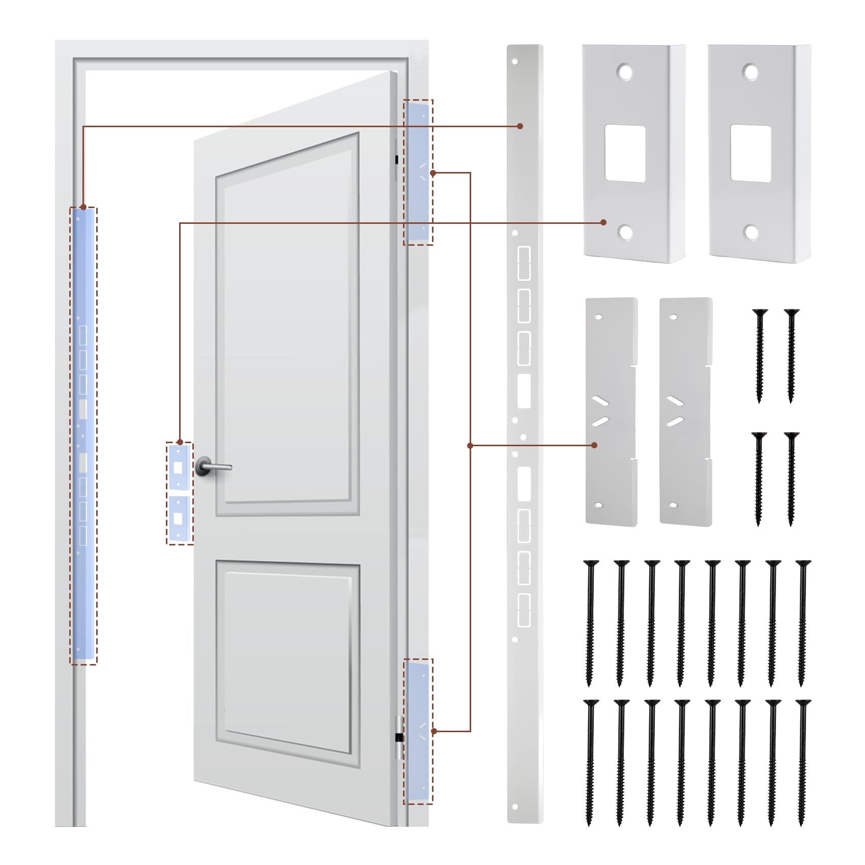 Lnytfee 46-inch jamb guard plate reinforces the door frame against impacts.